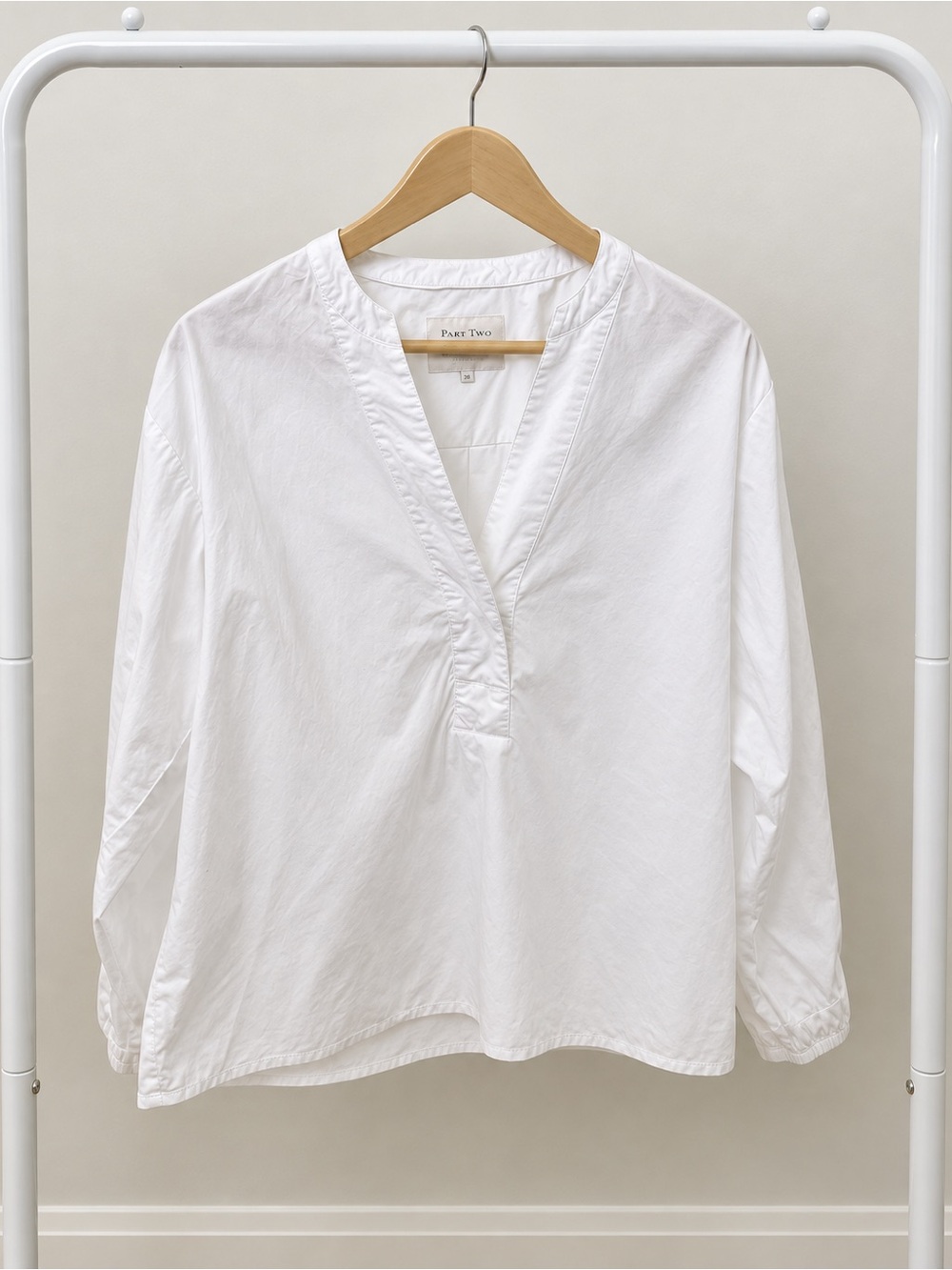Part Two White V-Neck Long Sleeve Cotton Blouse